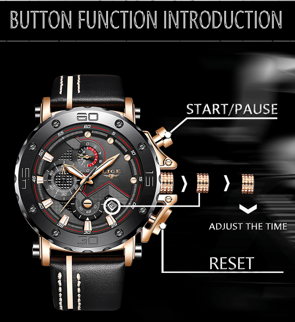 Reloj Masculino 2020, nuevo cronógrafo deportivo LIGE para hombre, relojes de marca de primera calidad de cuero Casual a prueba de agua, reloj de cuarzo para hombre Reloj Masculino 2020, nuevo cronógrafo deportivo LIGE para hombre, relojes de marca de primera calidad de cuero Casual a prueba de agua, reloj de cuarzo para hombre