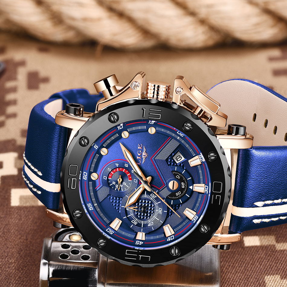 Reloj Masculino 2020, nuevo cronógrafo deportivo LIGE para hombre, relojes de marca de primera calidad de cuero Casual a prueba de agua, reloj de cuarzo para hombre Reloj Masculino 2020, nuevo cronógrafo deportivo LIGE para hombre, relojes de marca de primera calidad de cuero Casual a prueba de agua, reloj de cuarzo para hombre