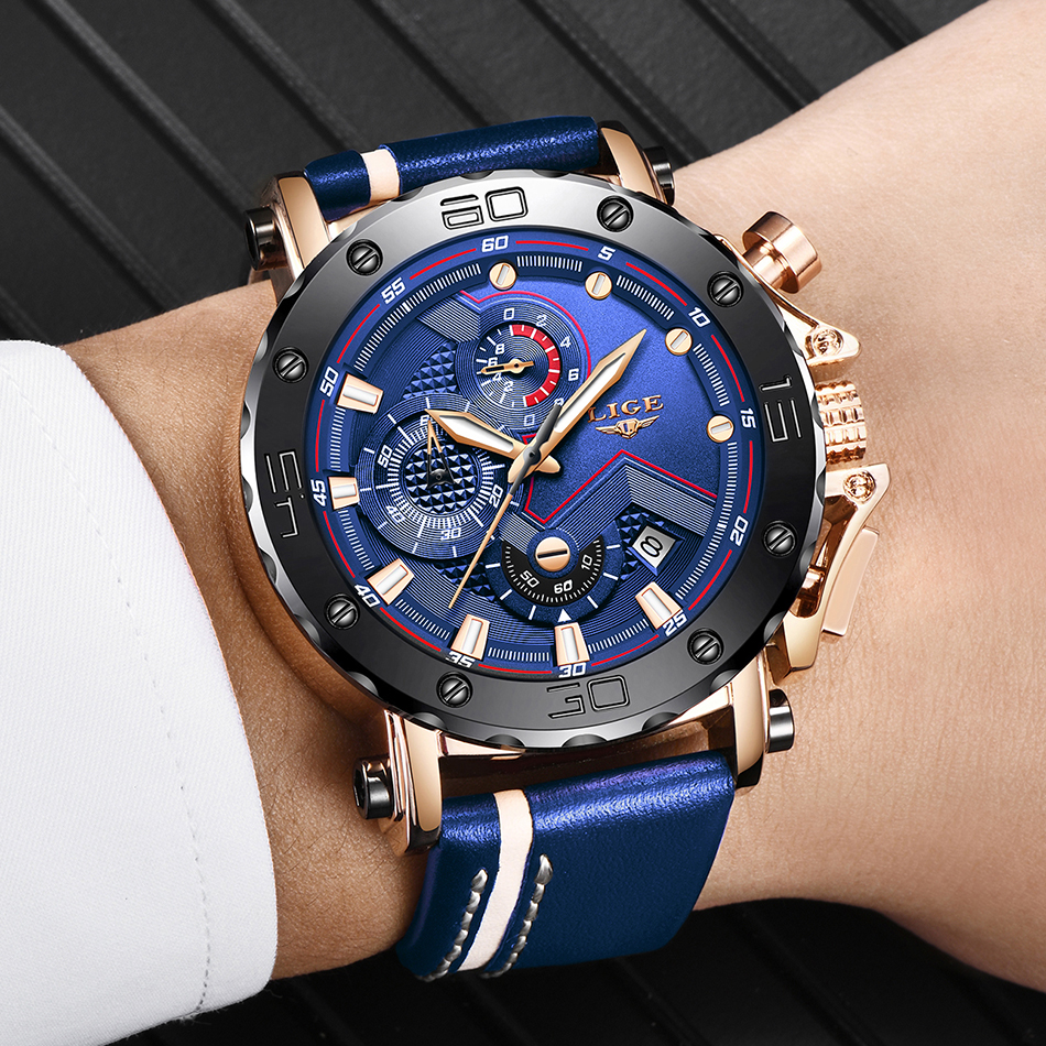 Reloj Masculino 2020, nuevo cronógrafo deportivo LIGE para hombre, relojes de marca de primera calidad de cuero Casual a prueba de agua, reloj de cuarzo para hombre Reloj Masculino 2020, nuevo cronógrafo deportivo LIGE para hombre, relojes de marca de primera calidad de cuero Casual a prueba de agua, reloj de cuarzo para hombre