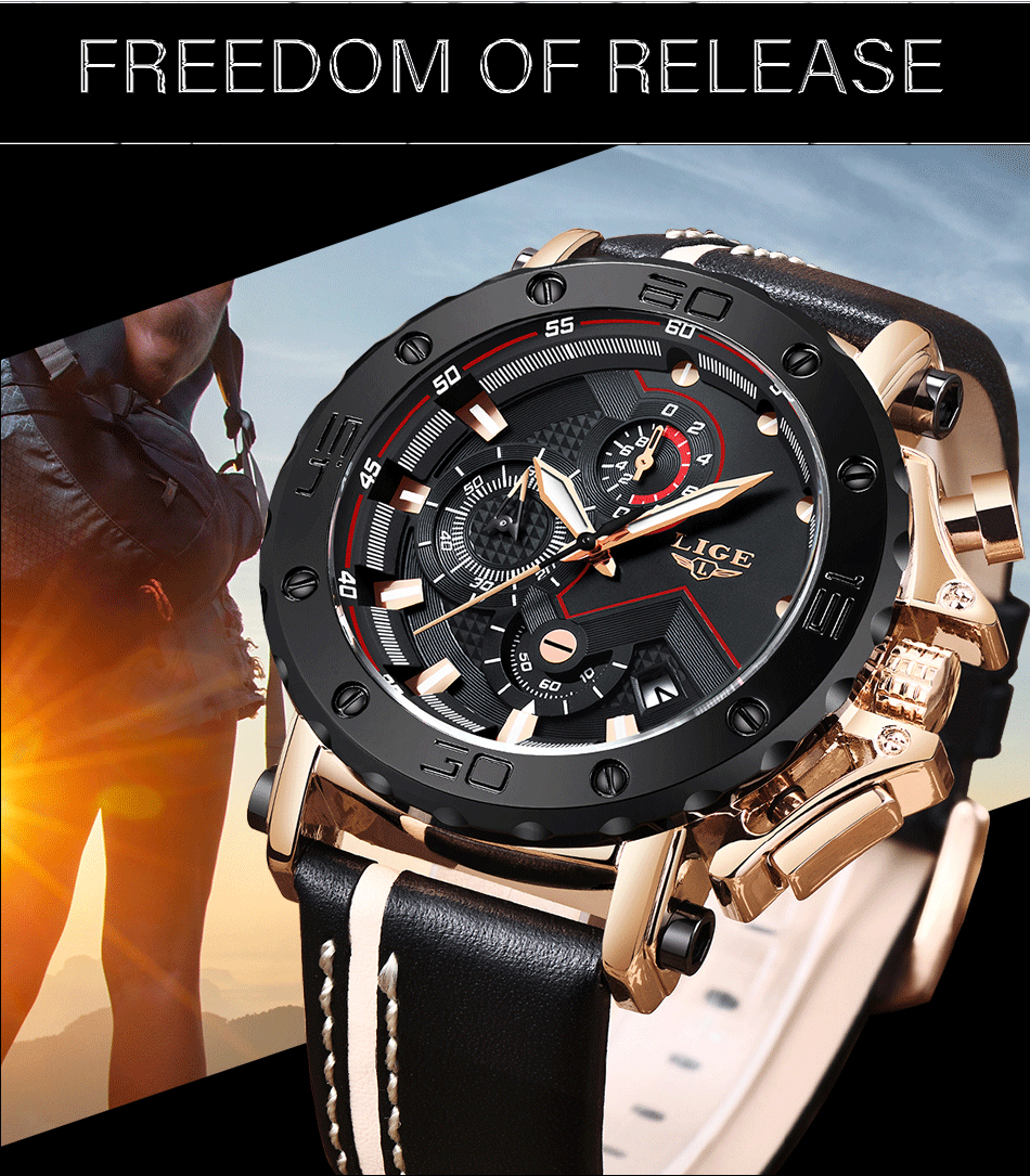 Reloj Masculino 2020, nuevo cronógrafo deportivo LIGE para hombre, relojes de marca de primera calidad de cuero Casual a prueba de agua, reloj de cuarzo para hombre Reloj Masculino 2020, nuevo cronógrafo deportivo LIGE para hombre, relojes de marca de primera calidad de cuero Casual a prueba de agua, reloj de cuarzo para hombre