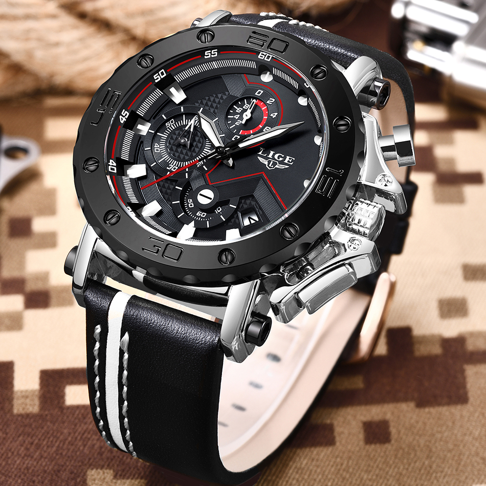Reloj Masculino 2020, nuevo cronógrafo deportivo LIGE para hombre, relojes de marca de primera calidad de cuero Casual a prueba de agua, reloj de cuarzo para hombre Reloj Masculino 2020, nuevo cronógrafo deportivo LIGE para hombre, relojes de marca de primera calidad de cuero Casual a prueba de agua, reloj de cuarzo para hombre