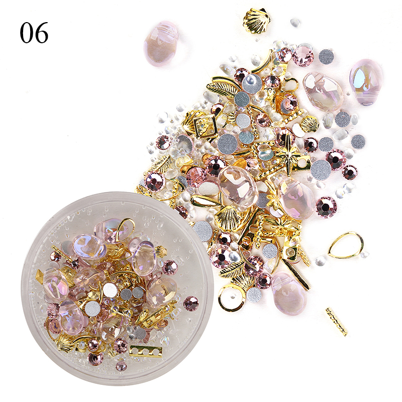 1 caja mezclada 3D diamantes de imitación decoración de Arte de uñas gemas de cristal Joyas oro AB piedras brillantes encanto de cristal ACCESORIOS DE MANICURA