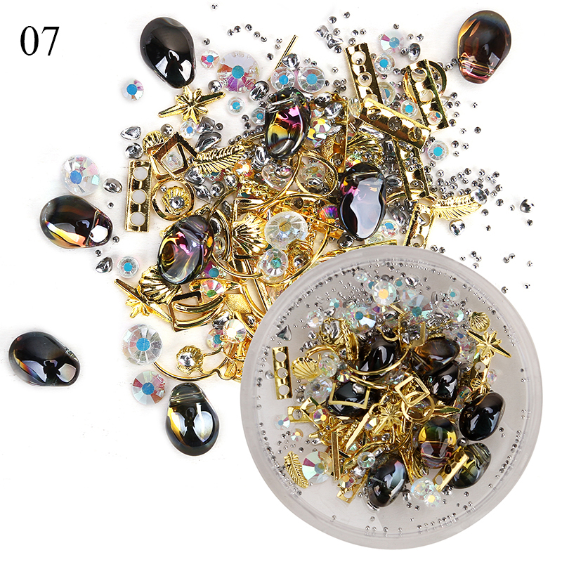 1 caja mezclada 3D diamantes de imitación decoración de Arte de uñas gemas de cristal Joyas oro AB piedras brillantes encanto de cristal ACCESORIOS DE MANICURA