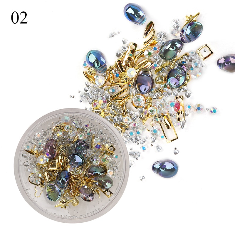 1 caja mezclada 3D diamantes de imitación decoración de Arte de uñas gemas de cristal Joyas oro AB piedras brillantes encanto de cristal ACCESORIOS DE MANICURA
