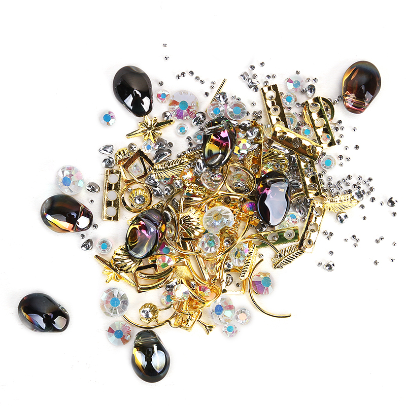 1 caja mezclada 3D diamantes de imitación decoración de Arte de uñas gemas de cristal Joyas oro AB piedras brillantes encanto de cristal ACCESORIOS DE MANICURA