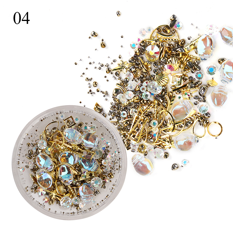 1 caja mezclada 3D diamantes de imitación decoración de Arte de uñas gemas de cristal Joyas oro AB piedras brillantes encanto de cristal ACCESORIOS DE MANICURA