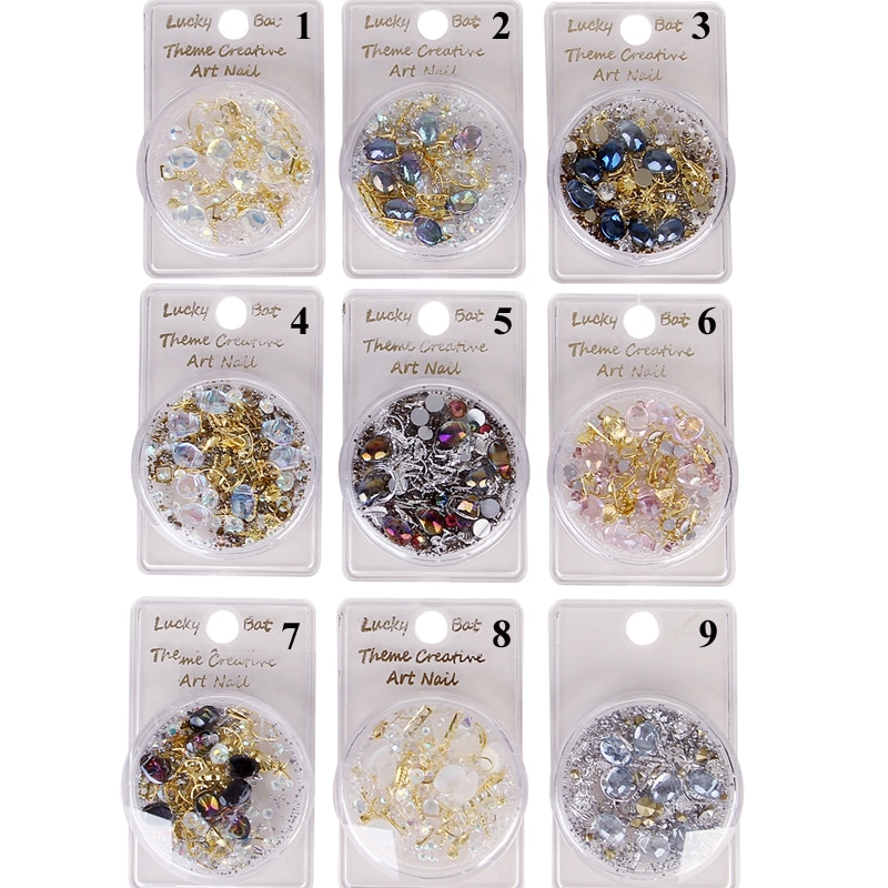 1 caja mezclada 3D diamantes de imitación decoración de Arte de uñas gemas de cristal Joyas oro AB piedras brillantes encanto de cristal ACCESORIOS DE MANICURA