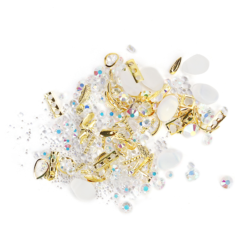 1 caja mezclada 3D diamantes de imitación decoración de Arte de uñas gemas de cristal Joyas oro AB piedras brillantes encanto de cristal ACCESORIOS DE MANICURA
