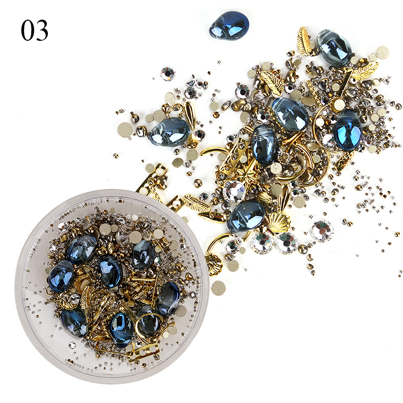 1 caja mezclada 3D diamantes de imitación decoración de Arte de uñas gemas de cristal Joyas oro AB piedras brillantes encanto de cristal ACCESORIOS DE MANICURA