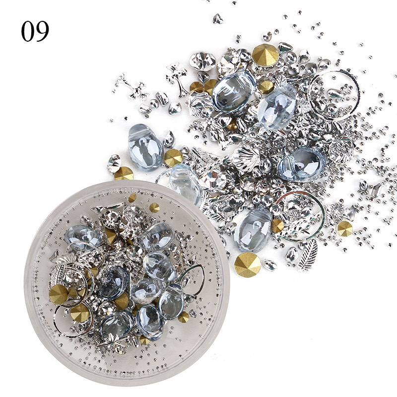 1 caja mezclada 3D diamantes de imitación decoración de Arte de uñas gemas de cristal Joyas oro AB piedras brillantes encanto de cristal ACCESORIOS DE MANICURA