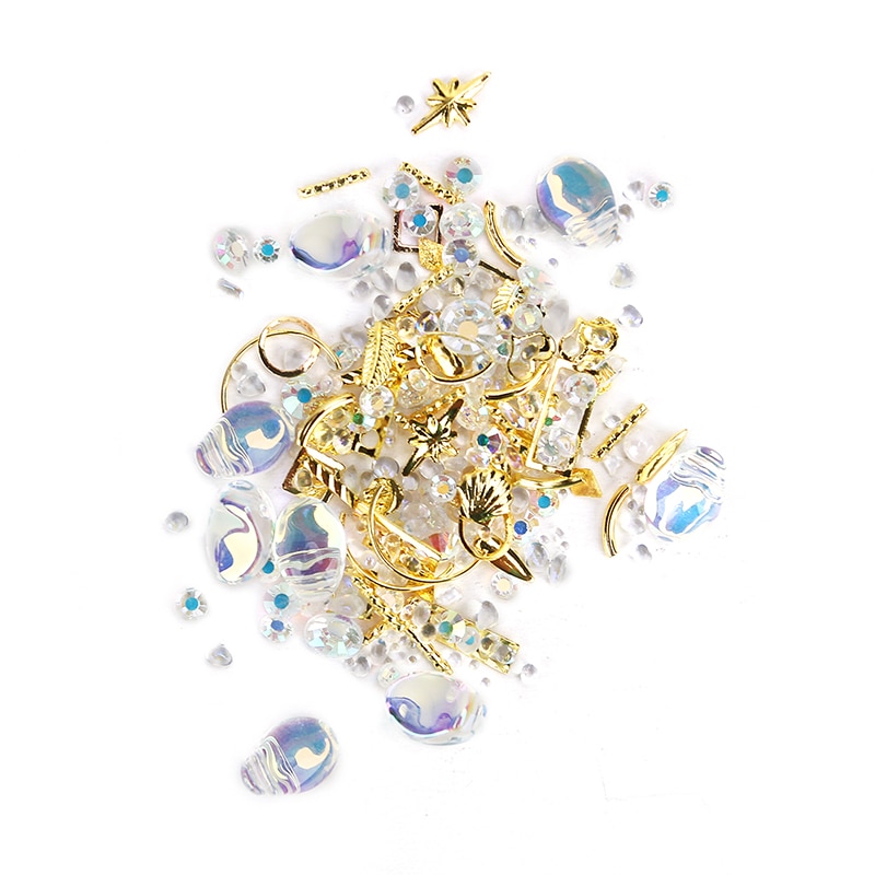 1 caja mezclada 3D diamantes de imitación decoración de Arte de uñas gemas de cristal Joyas oro AB piedras brillantes encanto de cristal ACCESORIOS DE MANICURA