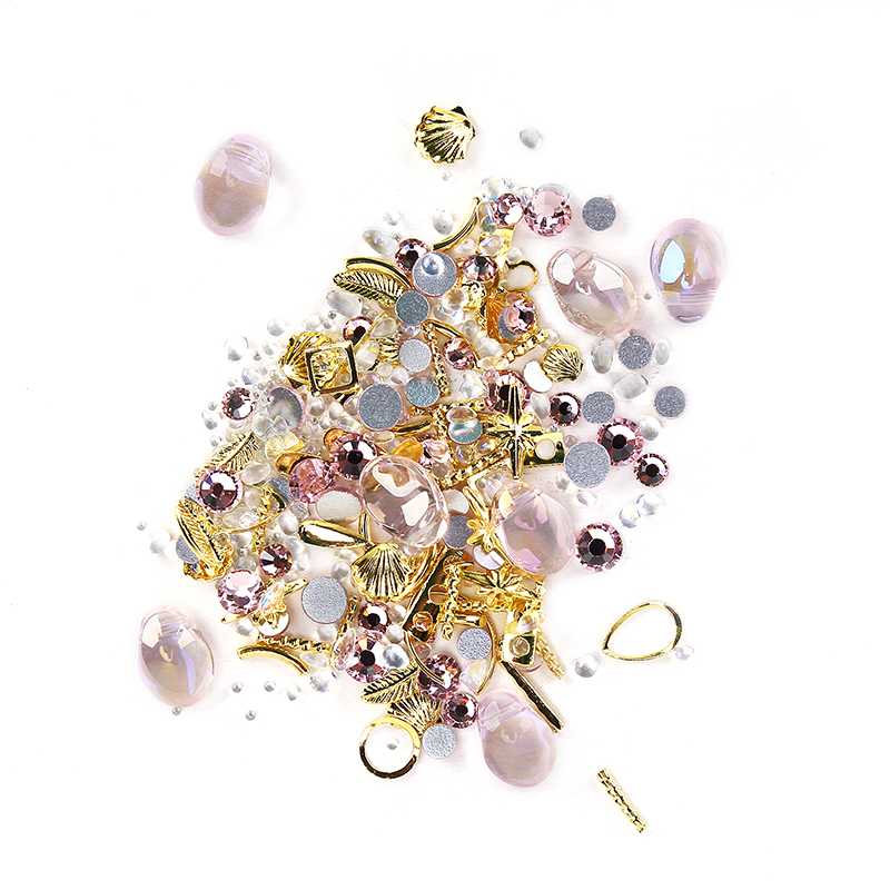 1 caja mezclada 3D diamantes de imitación decoración de Arte de uñas gemas de cristal Joyas oro AB piedras brillantes encanto de cristal ACCESORIOS DE MANICURA