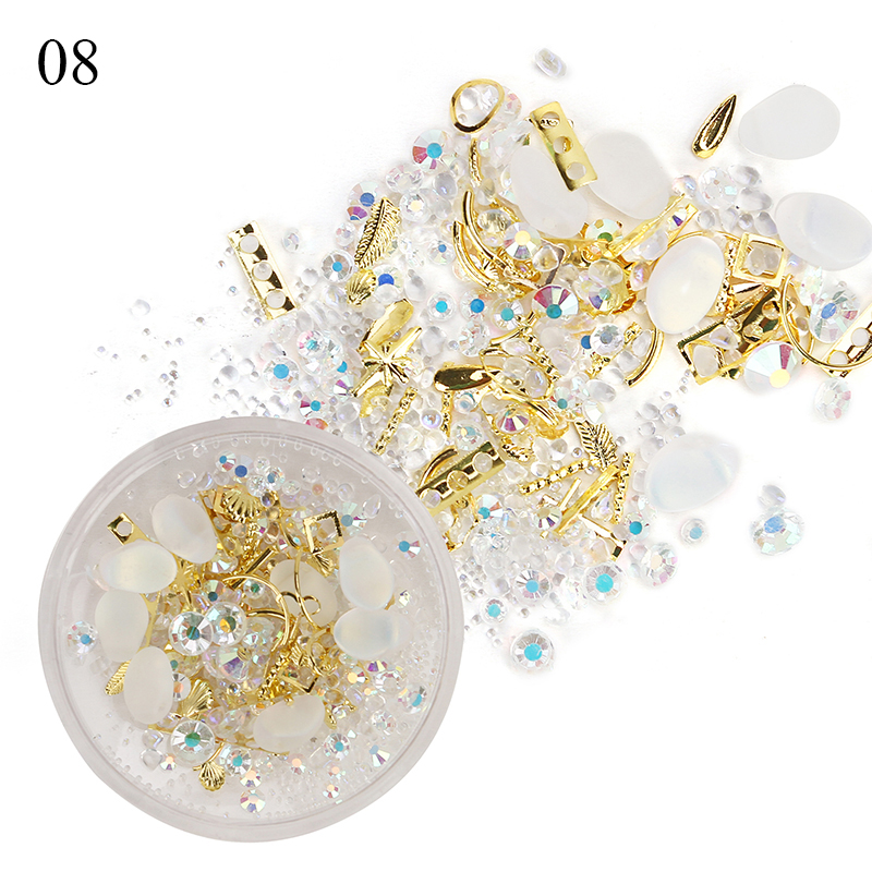 1 caja mezclada 3D diamantes de imitación decoración de Arte de uñas gemas de cristal Joyas oro AB piedras brillantes encanto de cristal ACCESORIOS DE MANICURA