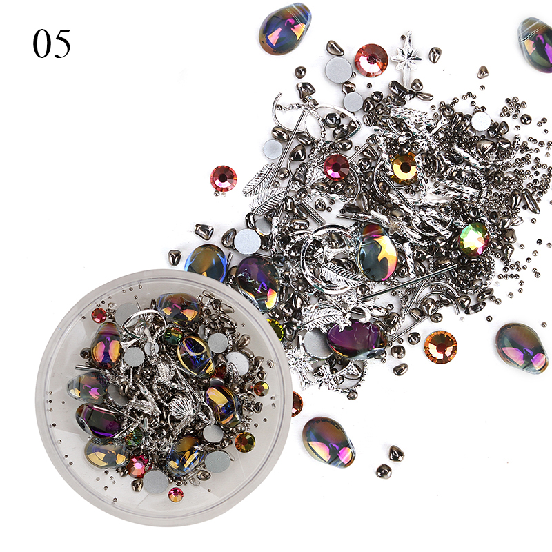 1 caja mezclada 3D diamantes de imitación decoración de Arte de uñas gemas de cristal Joyas oro AB piedras brillantes encanto de cristal ACCESORIOS DE MANICURA