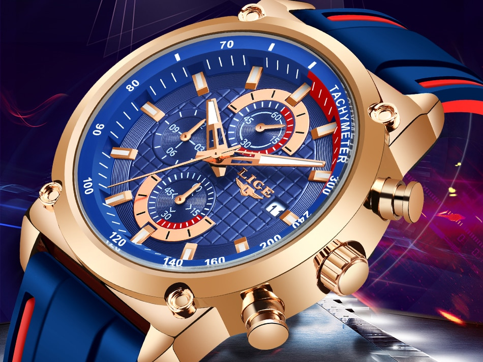 ¡Novedad de 2019! Relojes LIGE de lujo para hombre, reloj con esfera de silicona resistente al agua para hombre, reloj dorado de cuarzo, cronógrafo deportivo para hombre