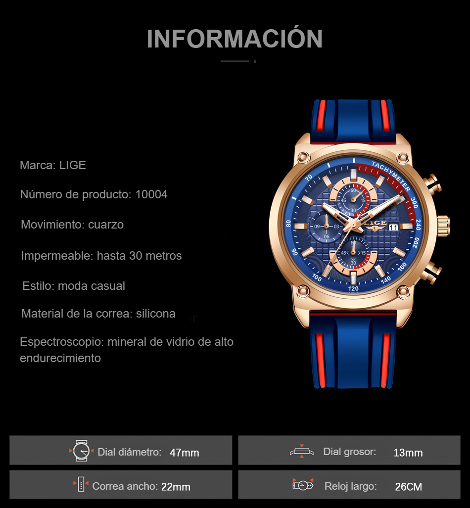 ¡Novedad de 2019! Relojes LIGE de lujo para hombre, reloj con esfera de silicona resistente al agua para hombre, reloj dorado de cuarzo, cronógrafo deportivo para hombre