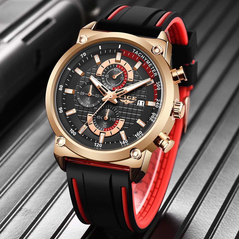 ¡Novedad de 2019! Relojes LIGE de lujo para hombre, reloj con esfera de silicona resistente al agua para hombre, reloj dorado de cuarzo, cronógrafo deportivo para hombre