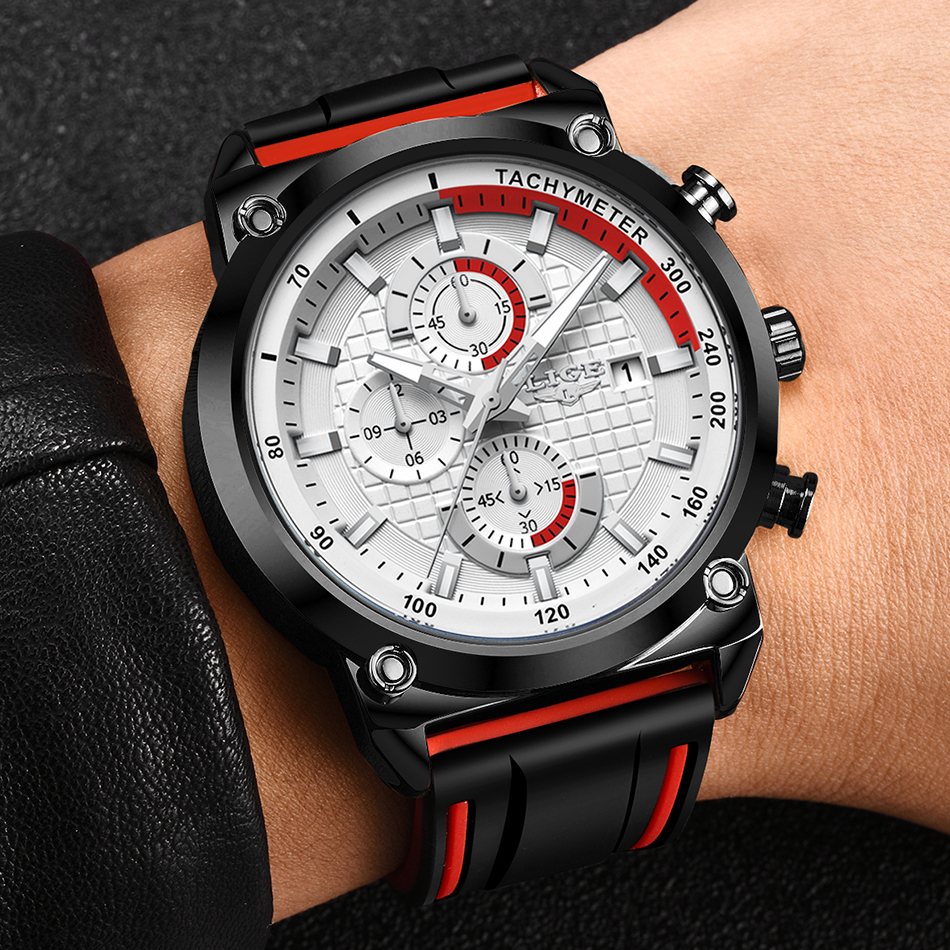¡Novedad de 2019! Relojes LIGE de lujo para hombre, reloj con esfera de silicona resistente al agua para hombre, reloj dorado de cuarzo, cronógrafo deportivo para hombre