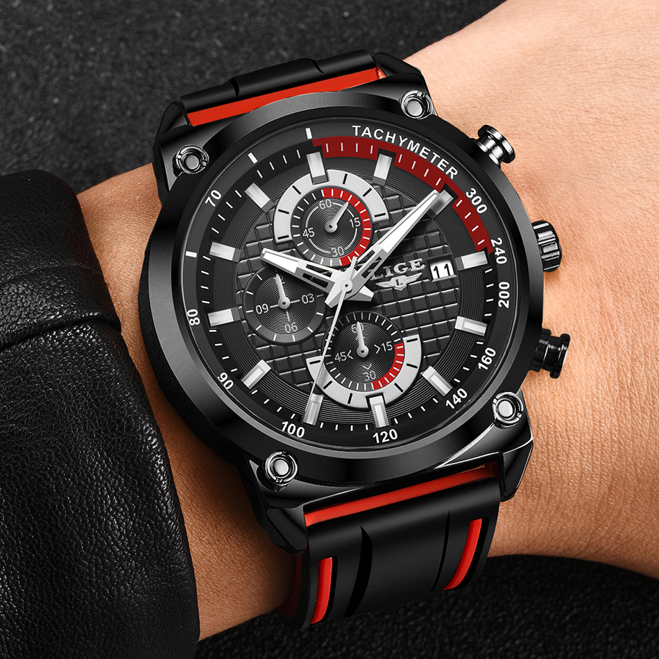 ¡Novedad de 2019! Relojes LIGE de lujo para hombre, reloj con esfera de silicona resistente al agua para hombre, reloj dorado de cuarzo, cronógrafo deportivo para hombre