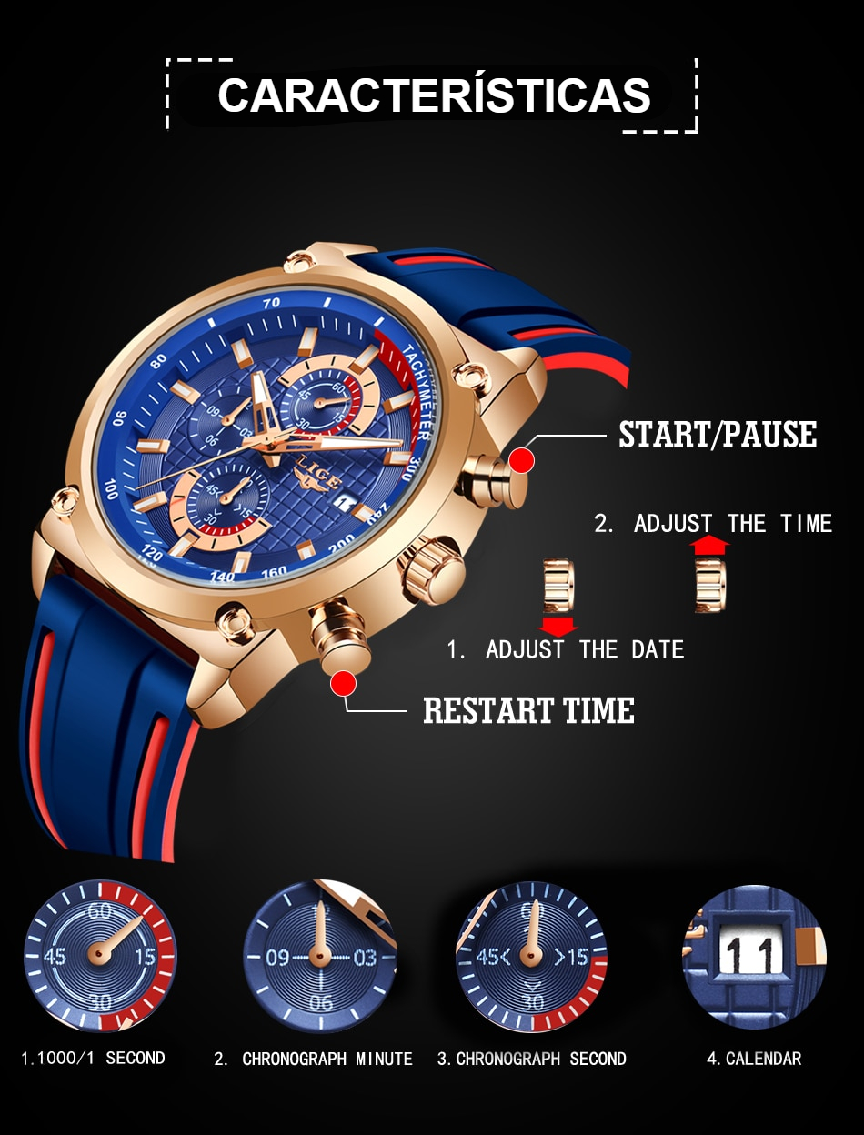 ¡Novedad de 2019! Relojes LIGE de lujo para hombre, reloj con esfera de silicona resistente al agua para hombre, reloj dorado de cuarzo, cronógrafo deportivo para hombre