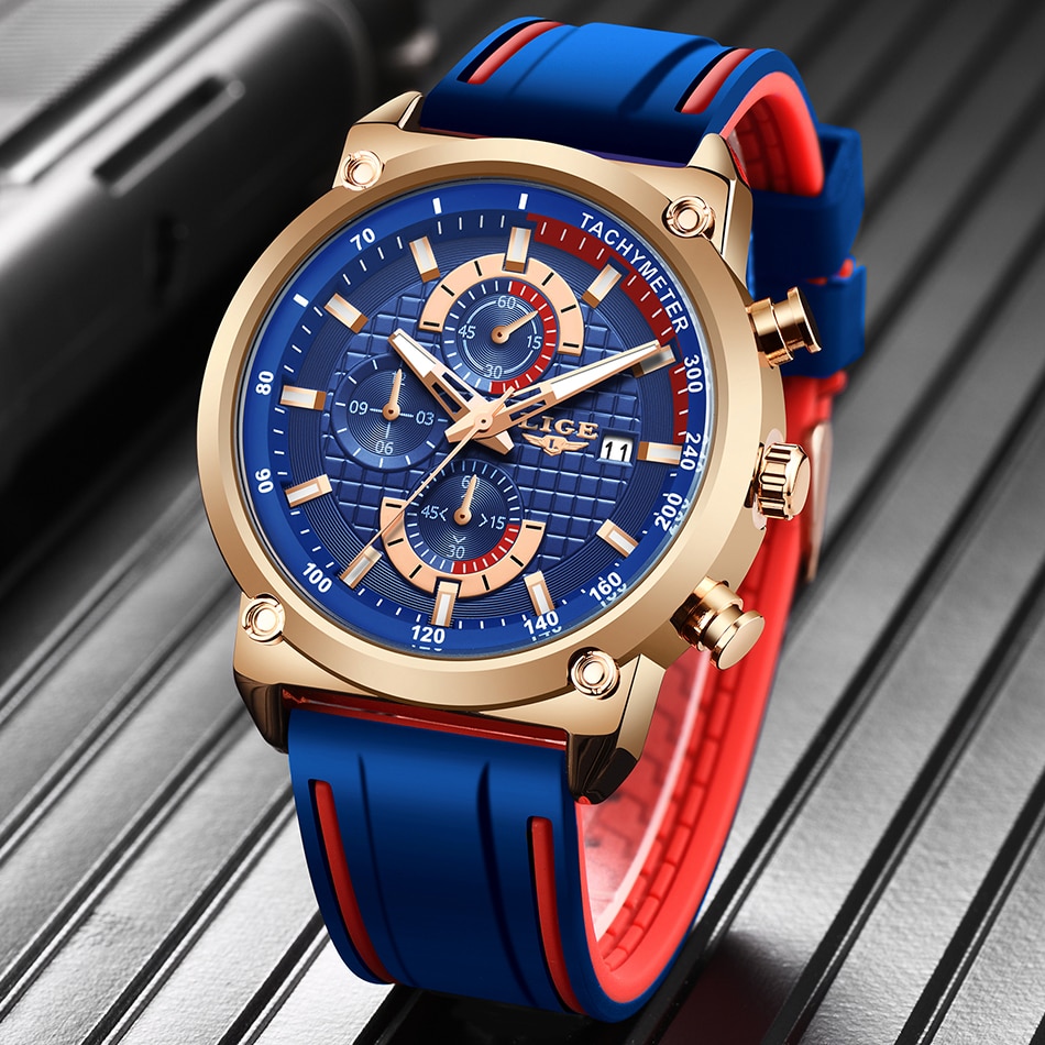 ¡Novedad de 2019! Relojes LIGE de lujo para hombre, reloj con esfera de silicona resistente al agua para hombre, reloj dorado de cuarzo, cronógrafo deportivo para hombre