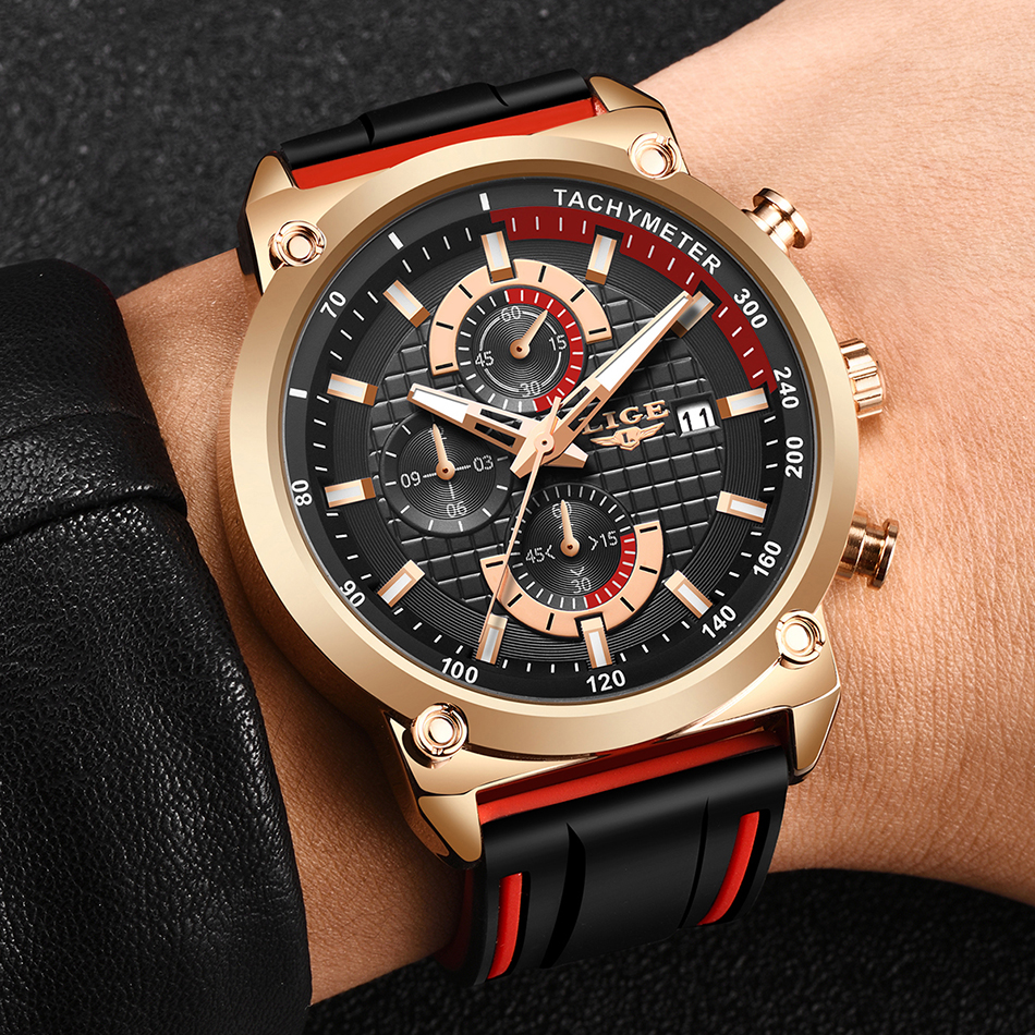 ¡Novedad de 2019! Relojes LIGE de lujo para hombre, reloj con esfera de silicona resistente al agua para hombre, reloj dorado de cuarzo, cronógrafo deportivo para hombre