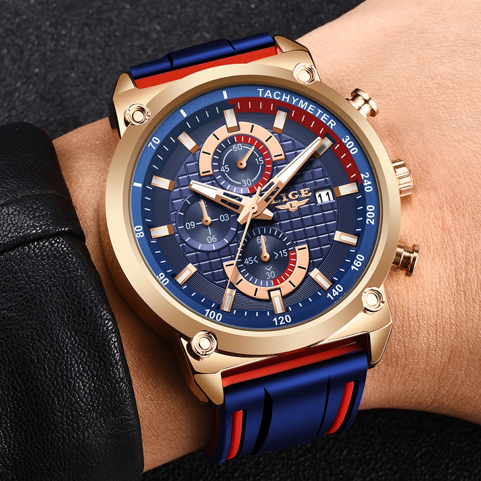 ¡Novedad de 2019! Relojes LIGE de lujo para hombre, reloj con esfera de silicona resistente al agua para hombre, reloj dorado de cuarzo, cronógrafo deportivo para hombre