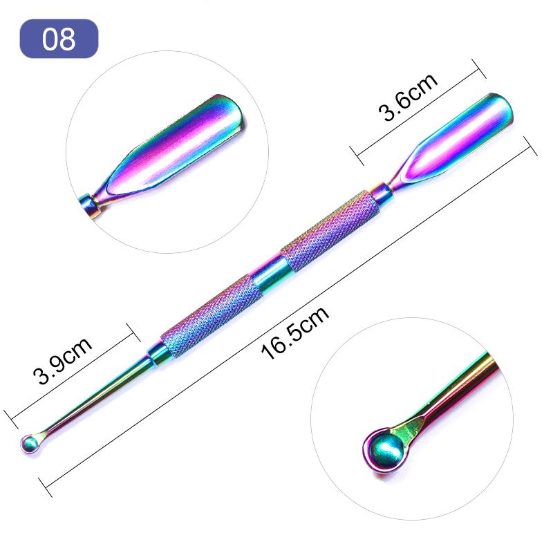 8 estilos de pinzas de empuje de cutícula de colores herramientas de empujador de uñas cortadora de cutículas piel muerta UV Gel polaco Acero inoxidable Herramientas de limpieza