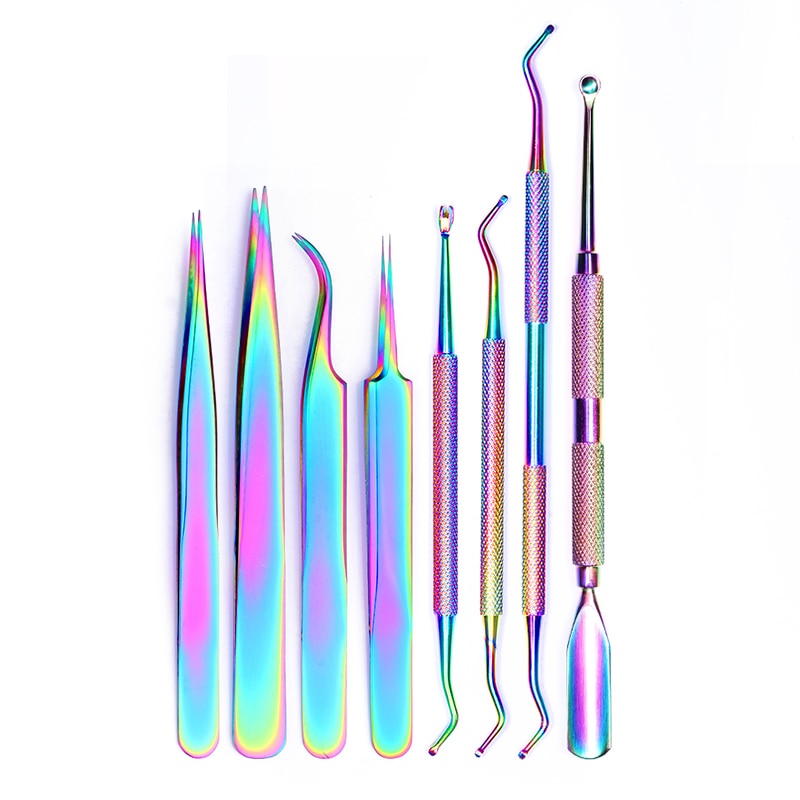 8 estilos de pinzas de empuje de cutícula de colores herramientas de empujador de uñas cortadora de cutículas piel muerta UV Gel polaco Acero inoxidable Herramientas de limpieza