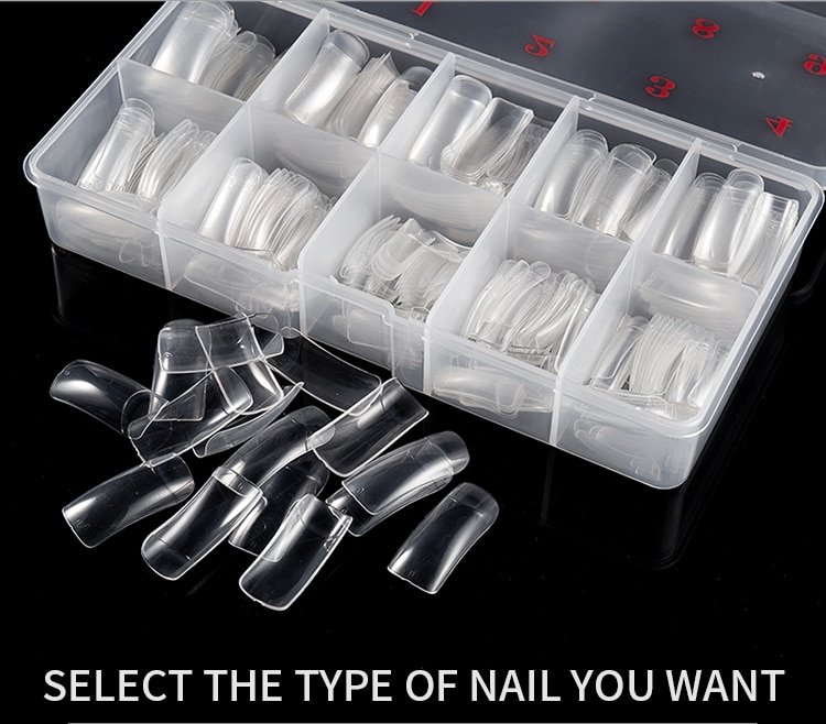 100 Uds con caja Natural transparente medio acrílico UV Gel manicura francés uñas falsas consejos al por mayor