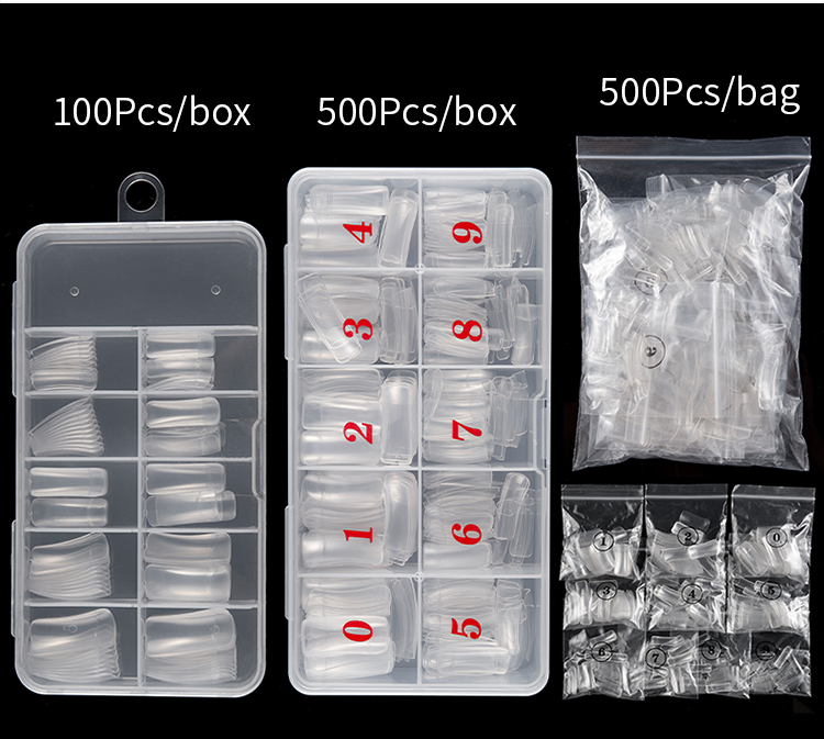 100 Uds con caja Natural transparente medio acrílico UV Gel manicura francés uñas falsas consejos al por mayor