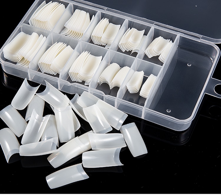 100 Uds con caja Natural transparente medio acrílico UV Gel manicura francés uñas falsas consejos al por mayor