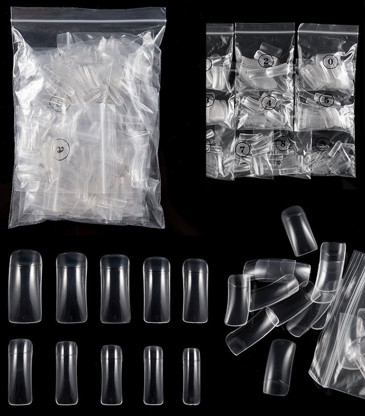 100 Uds con caja Natural transparente medio acrílico UV Gel manicura francés uñas falsas consejos al por mayor
