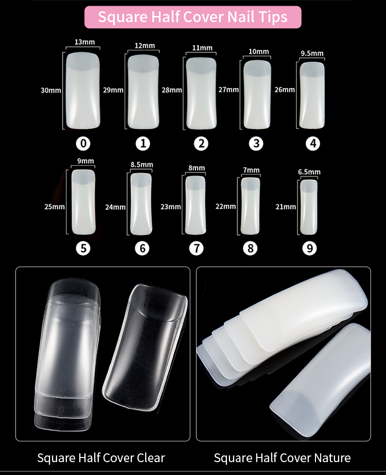 100 Uds con caja Natural transparente medio acrílico UV Gel manicura francés uñas falsas consejos al por mayor