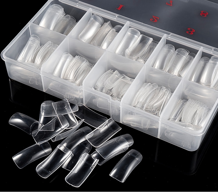 100 Uds con caja Natural transparente medio acrílico UV Gel manicura francés uñas falsas consejos al por mayor