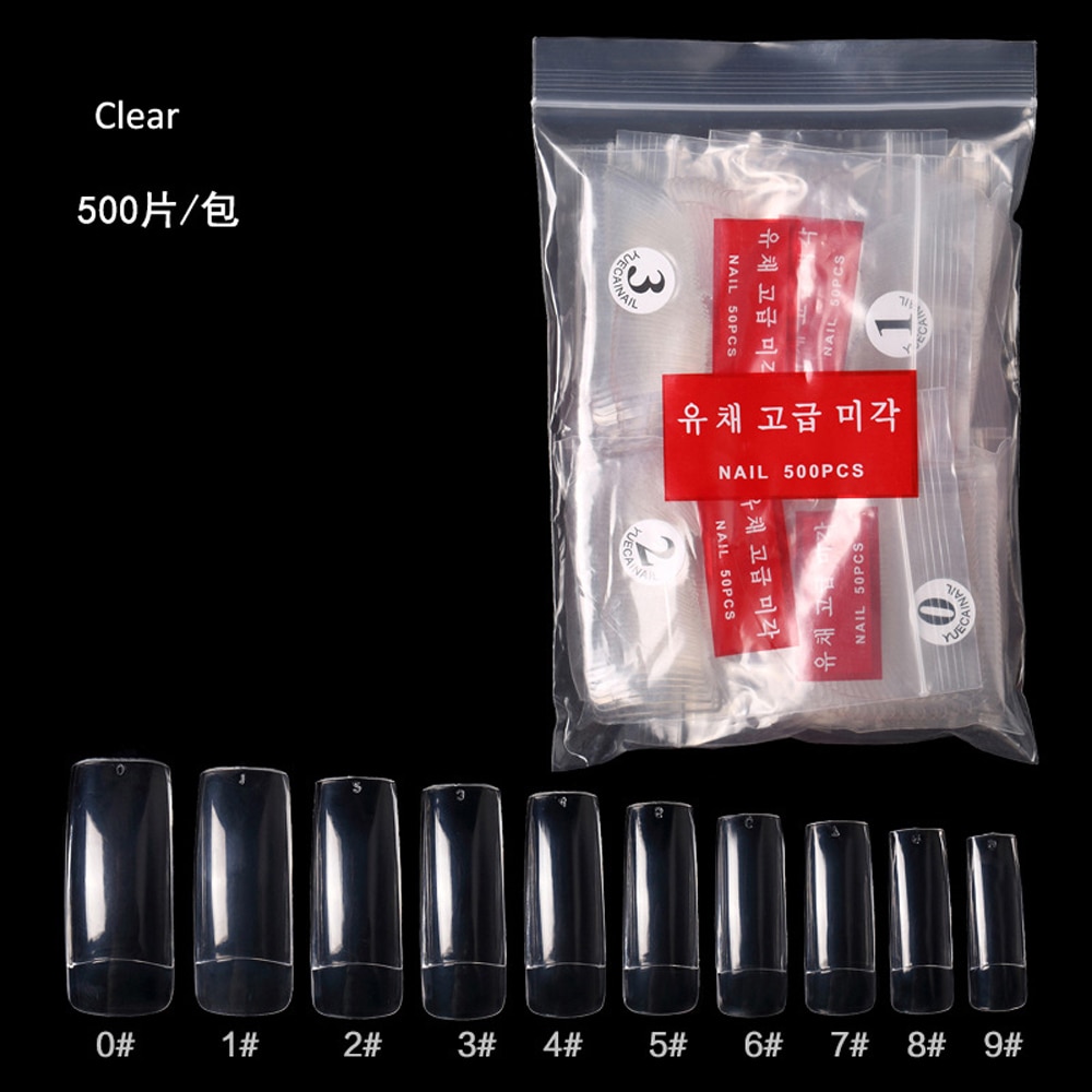 500 Uds blanco claro Natural francés falso de uñas de Gel UV Ultra Flexible tamaño #0- #9-Paquete de 500 consejos clavo falso