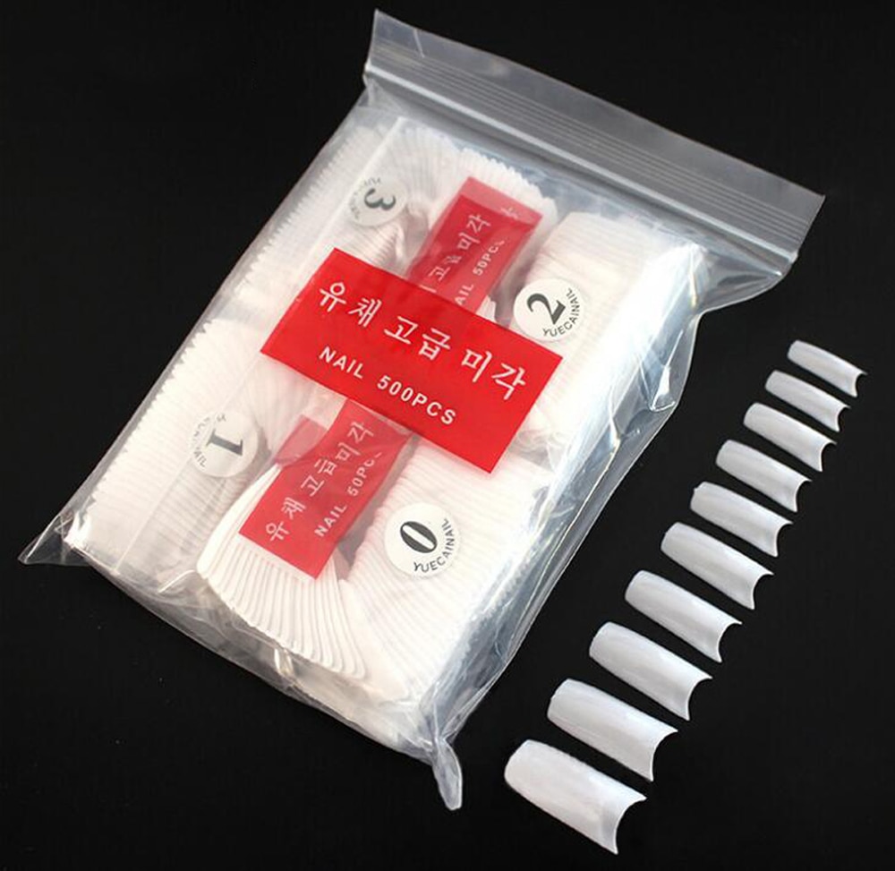 500 Uds blanco claro Natural francés falso de uñas de Gel UV Ultra Flexible tamaño #0- #9-Paquete de 500 consejos clavo falso