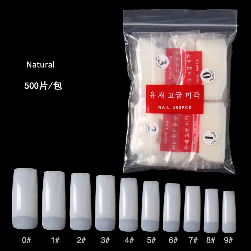 500 Uds blanco claro Natural francés falso de uñas de Gel UV Ultra Flexible tamaño #0- #9-Paquete de 500 consejos clavo falso
