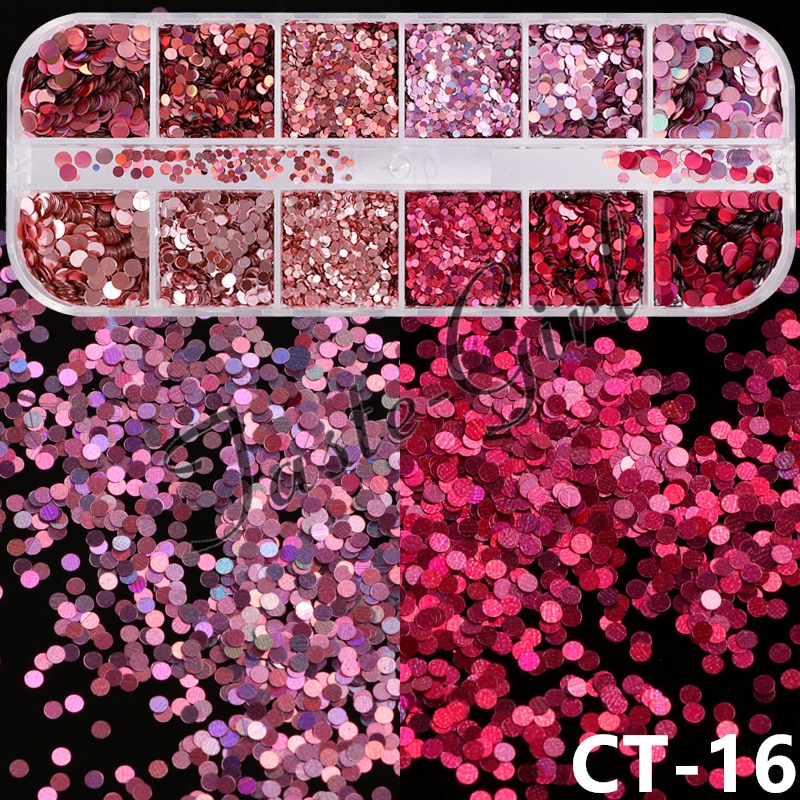 12 rejillas/Set de uñas de tamaño mezclados copos de brillantina lentejuelas 3D Paillette polvo encanto Nail Art decoración herramientas de manicura CT01-20