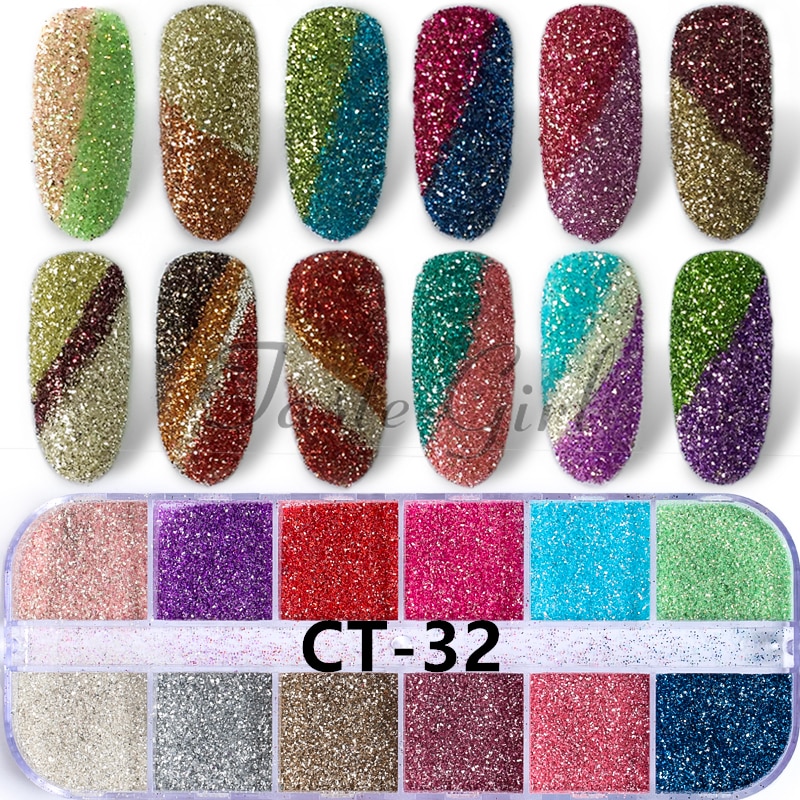 12 rejillas/Set de uñas de tamaño mezclados copos de brillantina lentejuelas 3D Paillette polvo encanto Nail Art decoración herramientas de manicura CT01-20