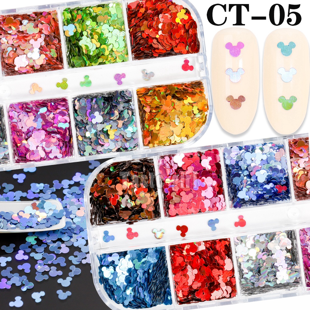 12 rejillas/Set de uñas de tamaño mezclados copos de brillantina lentejuelas 3D Paillette polvo encanto Nail Art decoración herramientas de manicura CT01-20