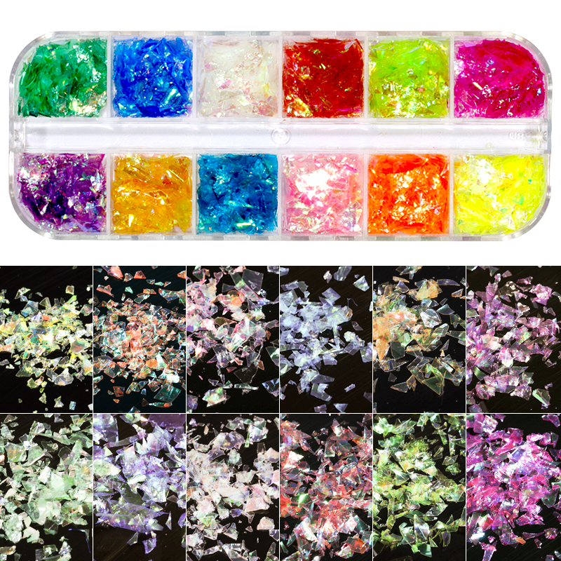 12 rejillas/Set de uñas de tamaño mezclados copos de brillantina lentejuelas 3D Paillette polvo encanto Nail Art decoración herramientas de manicura CT01-20
