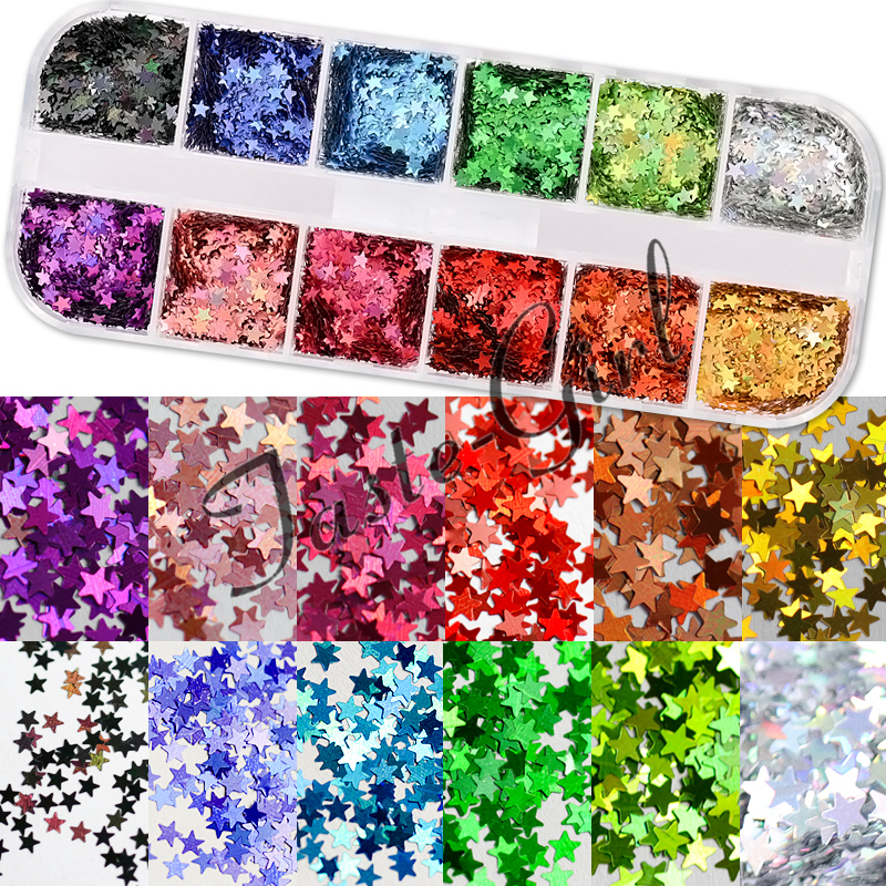 12 rejillas/Set de uñas de tamaño mezclados copos de brillantina lentejuelas 3D Paillette polvo encanto Nail Art decoración herramientas de manicura CT01-20