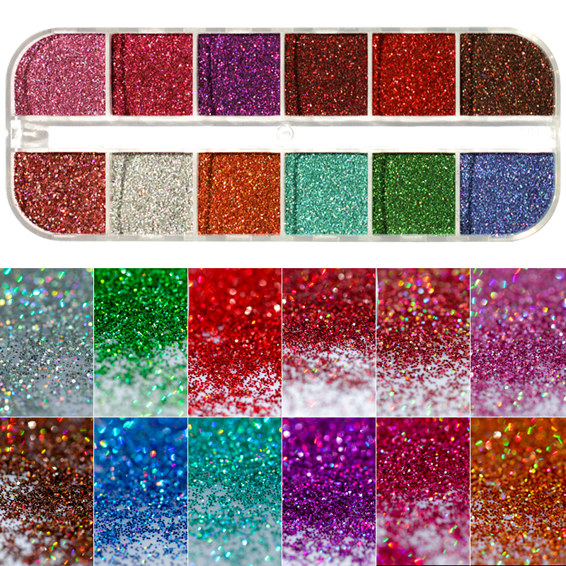 12 rejillas/Set de uñas de tamaño mezclados copos de brillantina lentejuelas 3D Paillette polvo encanto Nail Art decoración herramientas de manicura CT01-20