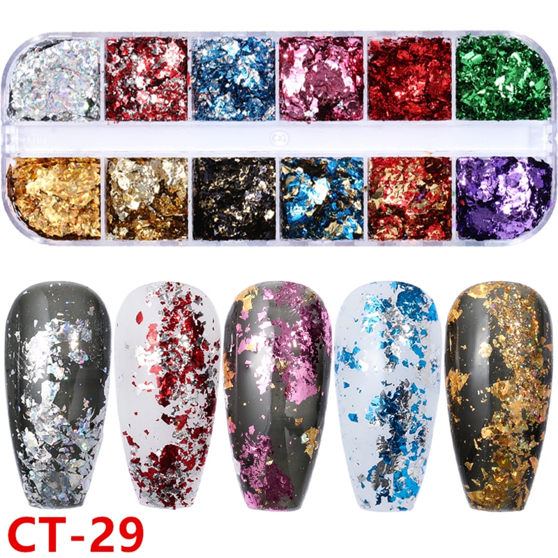 12 rejillas/Set de uñas de tamaño mezclados copos de brillantina lentejuelas 3D Paillette polvo encanto Nail Art decoración herramientas de manicura CT01-20