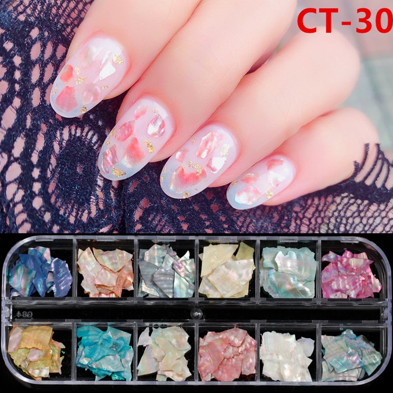 12 rejillas/Set de uñas de tamaño mezclados copos de brillantina lentejuelas 3D Paillette polvo encanto Nail Art decoración herramientas de manicura CT01-20