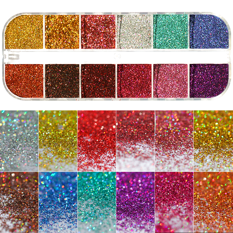 12 rejillas/Set de uñas de tamaño mezclados copos de brillantina lentejuelas 3D Paillette polvo encanto Nail Art decoración herramientas de manicura CT01-20