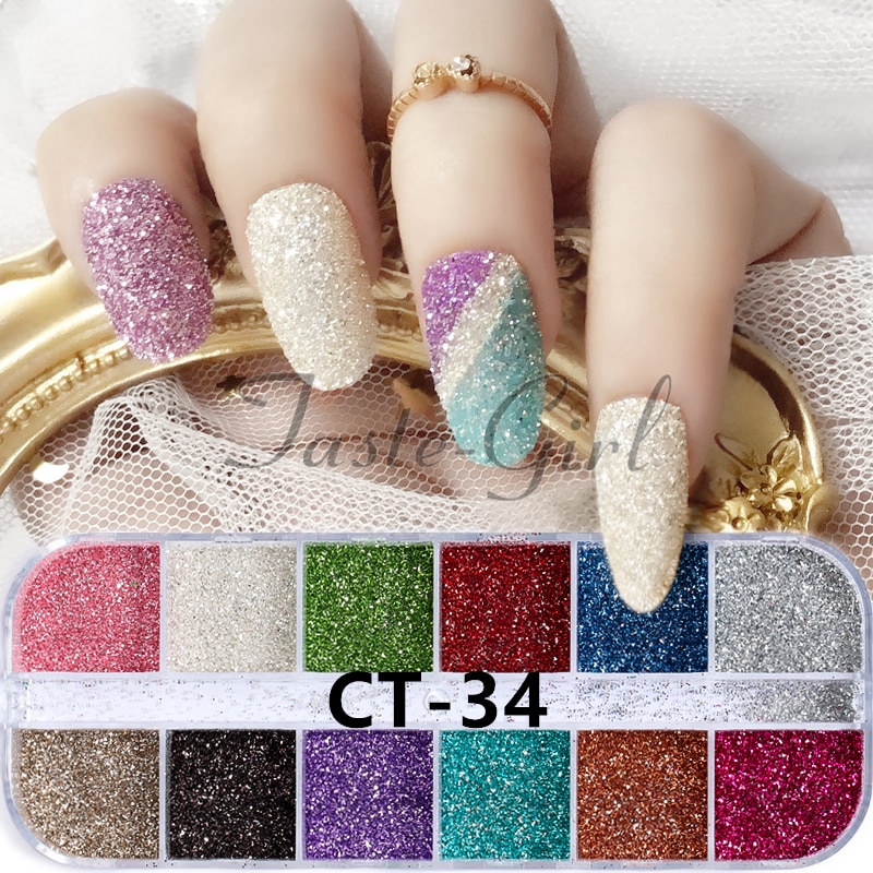 12 rejillas/Set de uñas de tamaño mezclados copos de brillantina lentejuelas 3D Paillette polvo encanto Nail Art decoración herramientas de manicura CT01-20