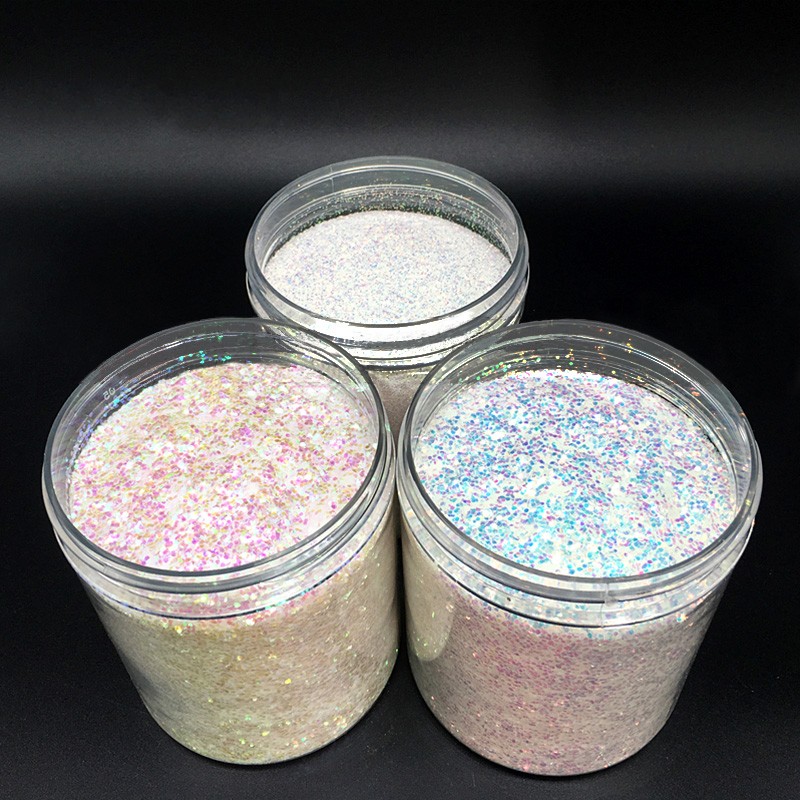 3 colores holográfico 10 ml/Box polvo de brillo de uñas 3 tamaños (0,2mm, 0,4mm y 1mm) Polvo para uñas iridiscente brillo decoración de uñas 10g