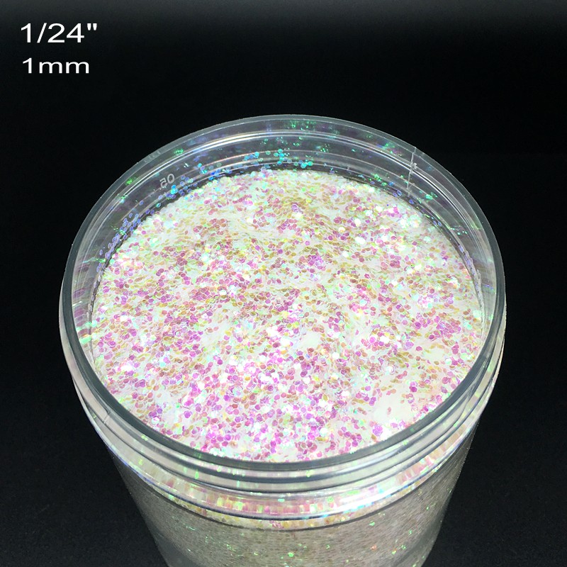 3 colores holográfico 10 ml/Box polvo de brillo de uñas 3 tamaños (0,2mm, 0,4mm y 1mm) Polvo para uñas iridiscente brillo decoración de uñas 10g